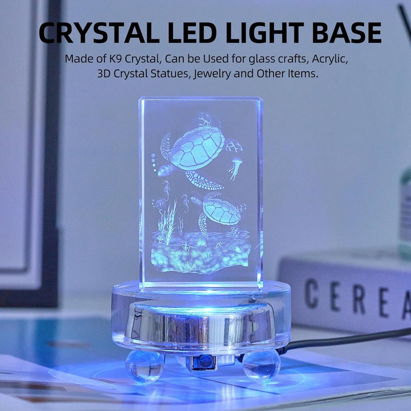 EUSTUMA LED Light Base Crystal Display Stand In A Variety of Colors,Lighted Up Stand Color Changing Small LED for 3D Glass Crystal Art,Holiday Party Decoration. (Round) - Image 5